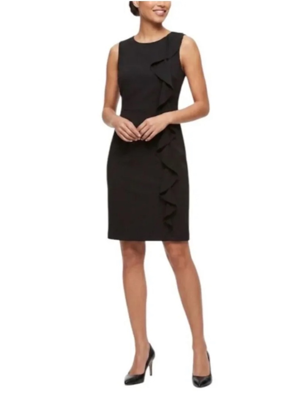 NWT Banana Republic Factory Black Sleeveless Ruffle Sheath Dress